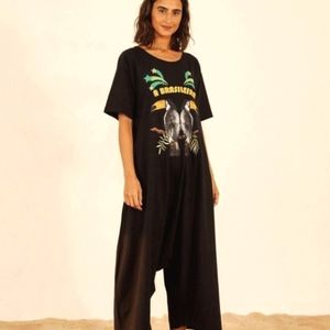 Farm Rio "A Brasileira" toucan women's black romper